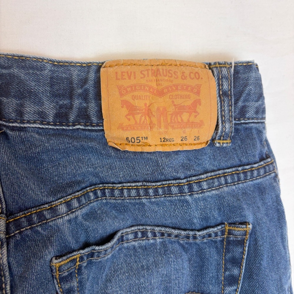 Levis 505 Regular Fit Jeans Boys 12 Reg 26x26 Medium Wash Blue Denim Adjustable - Picture 10 of 10